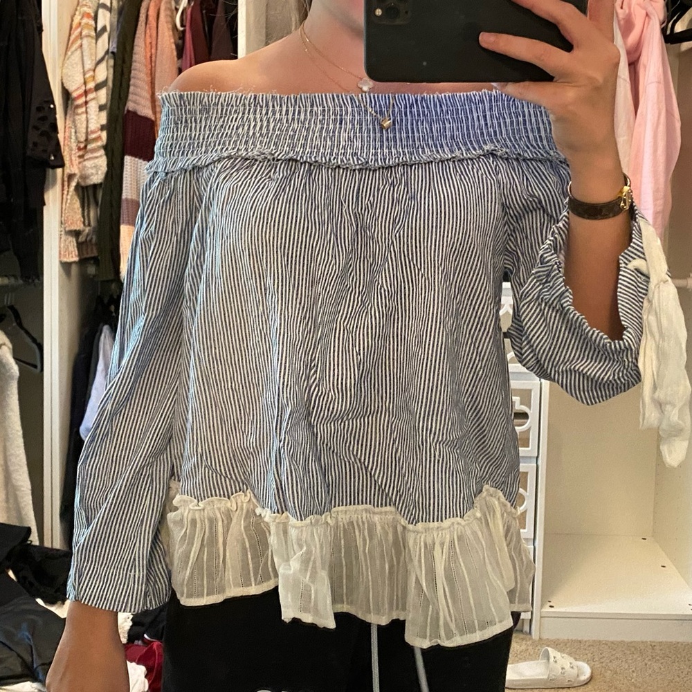 striped off the shoulder top